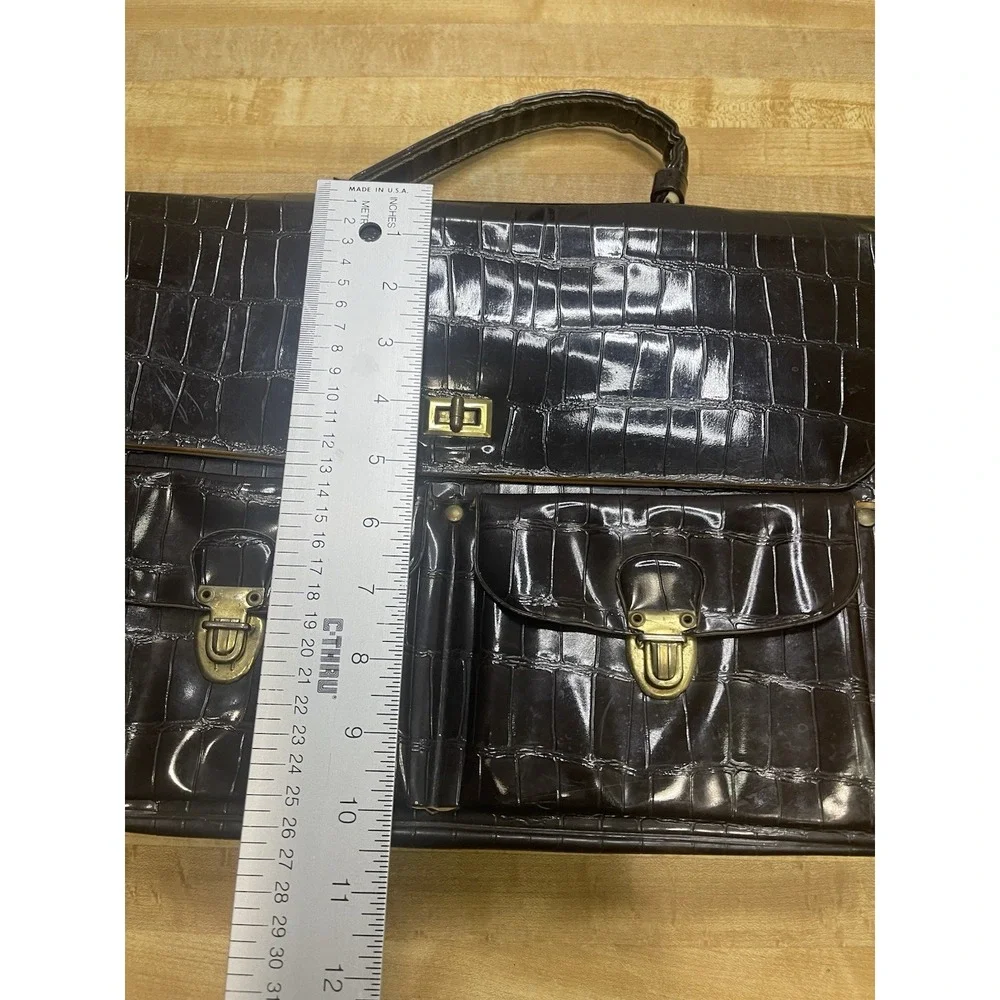 BROWN CROCO PRINT FAUSE LEATHER‎ VINTAGE CELEBRITY 2 POCKETS FLAP BRIEFCASE